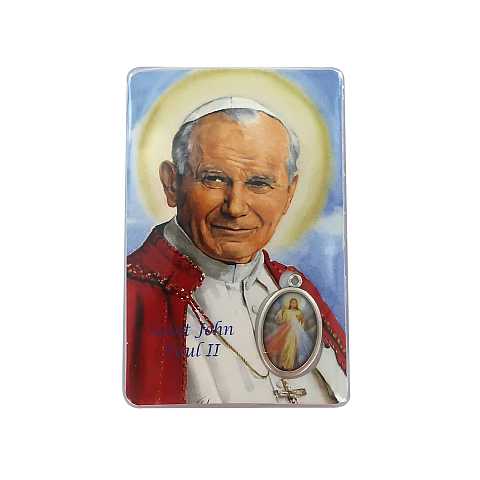 Card  San Giovanni Paolo II con medaglia resinata GesÃ¹ Misericordioso cm 5,5 x 8,5 - Inglese