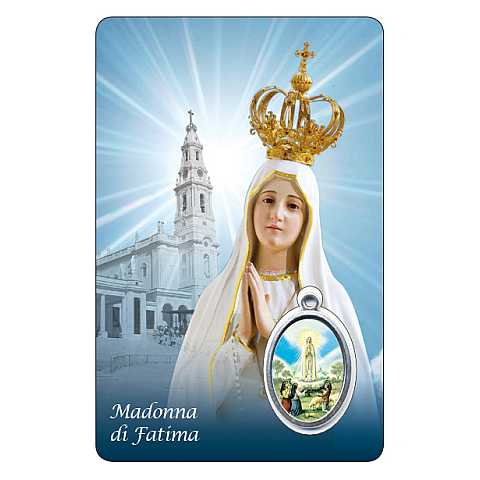 Card Madonna del Transito con medaglia resinata - 5,5 x 8,5 cm - in italiano