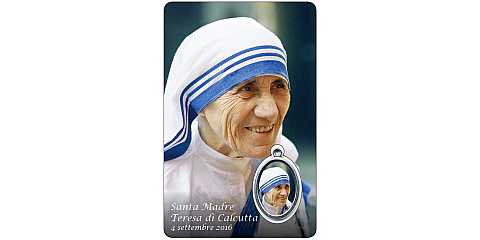 Card Santa Madre Teresa di Calcutta con medaglia resinata - 5,5 x 8,5 cm - italiano