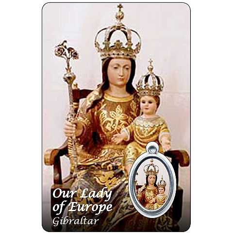 Card Our Lady of Europe con medaglia resinata cm 5,5 x 8,5 - Inglese