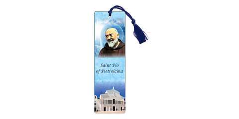 Segnalibro di San Pio con fiocchetto (inglese) - 3,8 x 12,6 cm
