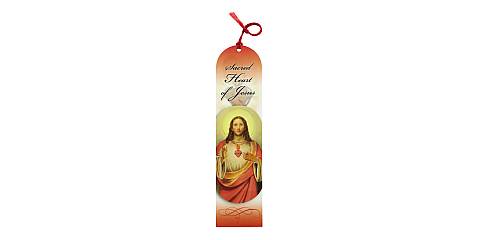 Segnalibro Sacro Cuore di Gesù a forma di cupola con fiocchetto rosso - 5,5 x 22,5 cm inglese