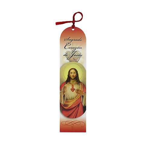 Segnalibro Sacro Cuore di Gesù a forma di cupola con fiocchetto rosso - 5,5 x 22,5 cm spagnolo