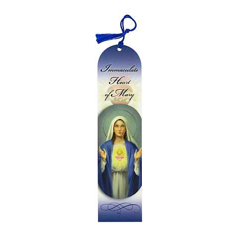 Segnalibro Sacro Cuore di Maria a forma di cupola con fiocchetto blu- 5,5 x 22,5 cm spagnolo