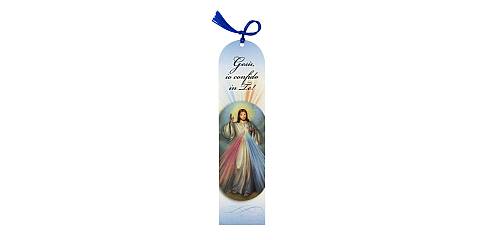 Segnalibro di Gesù Misericordioso / Divina Misericordia a forma di cupola con fiocchetto blu - 5,5 x 22,5 cm