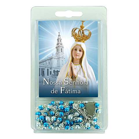 Rosario perlina bianca e azzurra con immagine Madonna di Fatima