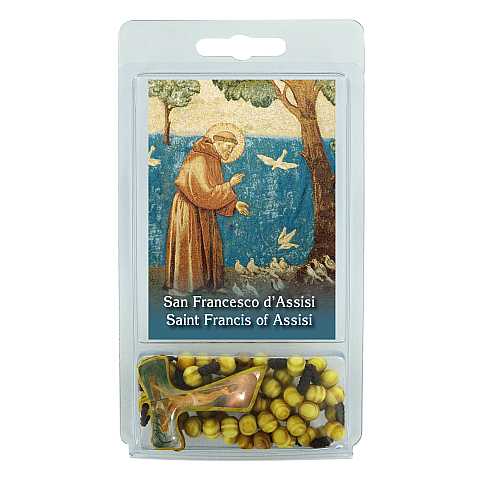 Rosario in legno con tau resinata e preghiera semplice di San Francesco d'Assisi