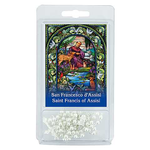 Rosario perlina bianca con preghiera semplice di San Francesco d'Assisi