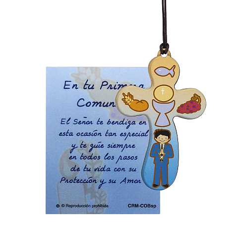 Croce eucaristia per bambino con laccio e  preghiera in spagnolo
