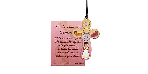 Croce eucaristia per bambina con laccio e  preghiera in spagnolo