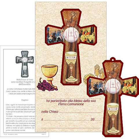 Bomboniera Comunione: Croce in ulivo con cordoncino bianco - 6 cm