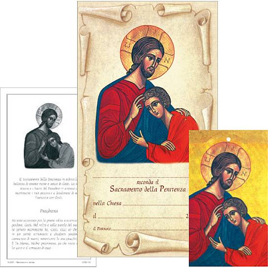 Certificato Penitenza con tavoletta di Cristo in legno - 6,5 x 11,5 cm