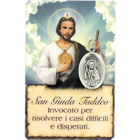 Card San Pellegrino della guarigione in PVC con preghiera e medaglia - 5,5 x 8,5 cm - italiano
