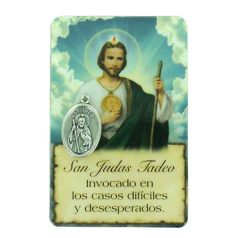 Card San Giuda Taddeo della guarigione in PVC con preghiera e medaglia - 5,5 x 8,5 cm - Spagnolo