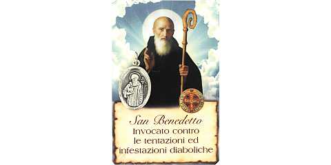 Card San Benedetto della guarigione in PVC con preghiera e medaglia - 5,5 x 8,5 cm - Italiano