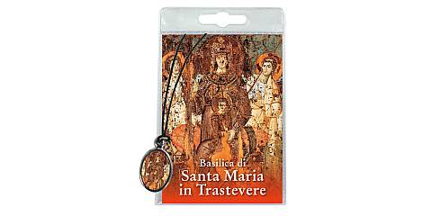 Medaglia Madonna di Santa Maria in Trastevere con laccio e preghiera in italiano