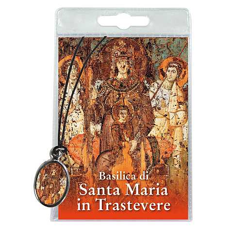 Medaglia Madonna di Santa Maria in Trastevere con laccio e preghiera in italiano