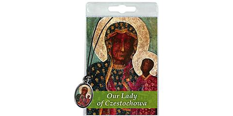 Medaglia Madonna di Czestochowa con laccio e preghiera in inglese