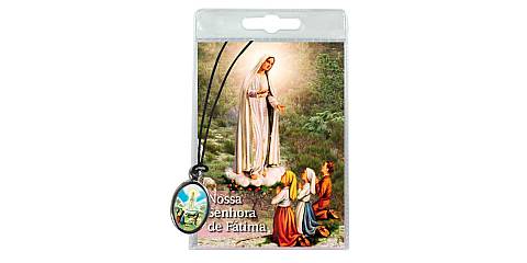 Medaglia Madonna di Fatima con laccio in blister con preghiera in portoghese