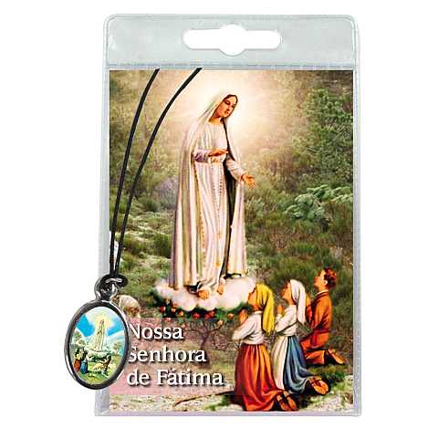 Medaglia Madonna di Fatima con laccio in blister con preghiera in portoghese