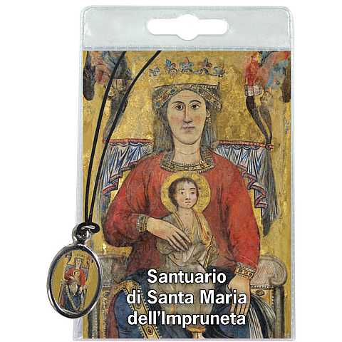 Medaglia Madonna di Impruneta con laccio e con preghiera in italiano
