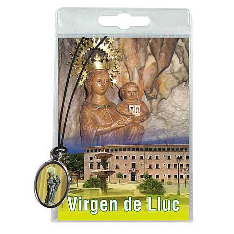 Medaglia Madonna di Lluc con laccio e preghiera in spagnolo