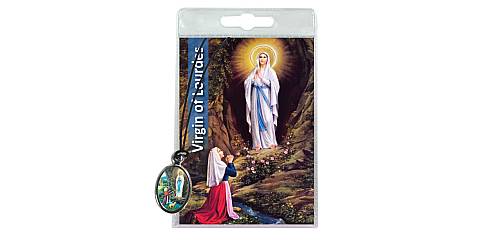 Medaglia Madonna di Lourdes con laccio e preghiera in inglese
