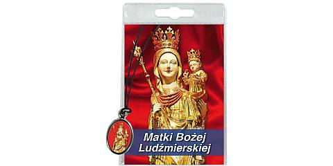 Medaglia Madonna di Ludzmierz con laccio e preghiera in polacco