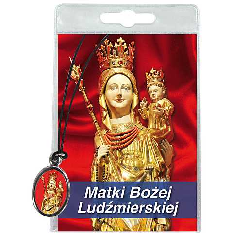 Medaglia Madonna di Ludzmierz con laccio e preghiera in polacco