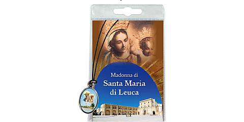 Medaglia Madonna di Santa Maria di Leuca con laccio e preghiera in italiano