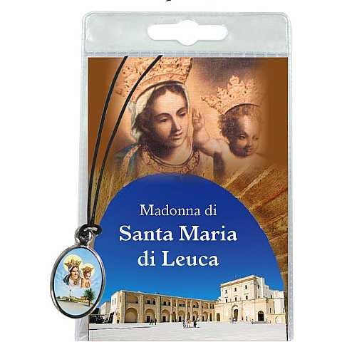 Medaglia Madonna di Santa Maria di Leuca con laccio e preghiera in italiano