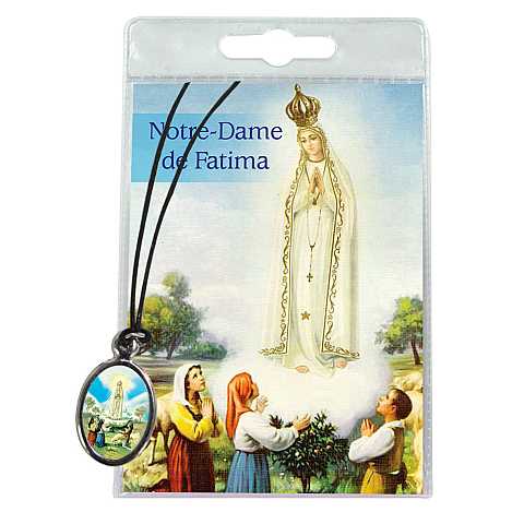 Medaglia Madonna di Fatima con laccio in blister con preghiera in francese