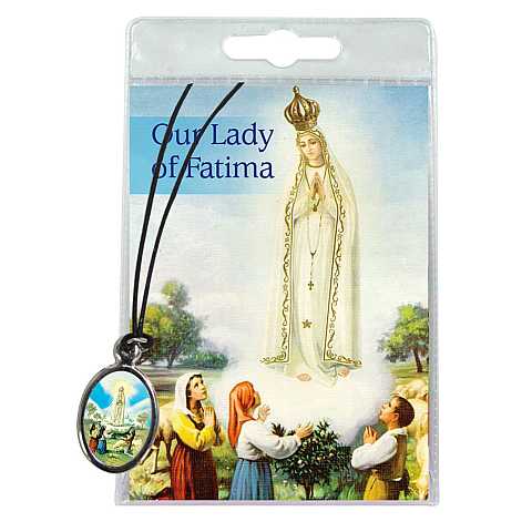 Medaglia Madonna di Fatima con laccio e preghiera in inglese 