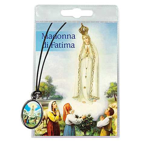 Medaglia Madonna di Fatima con laccio e preghiera in italiano