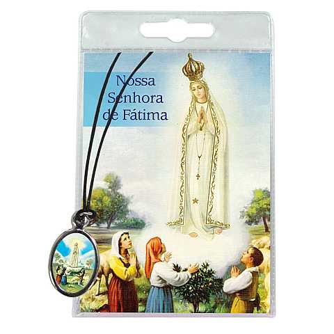Medaglia Madonna di Fatima con laccio e preghiera in portoghese