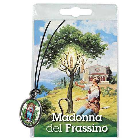 Medaglia Madonna del Frassino con laccio e preghiera in italiano