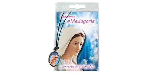Medaglia Madonna di Medjugorje con laccio e preghiera in italiano