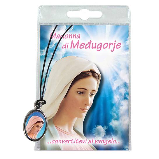 Medaglia Madonna di Medjugorje con laccio e preghiera in italiano