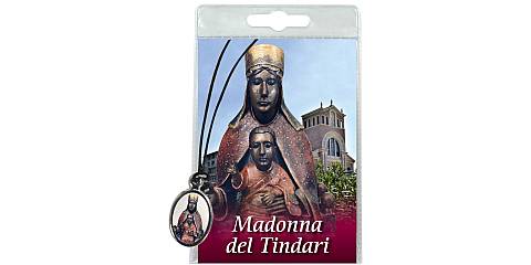 Medaglia Madonna di Tindari con laccio e preghiera in italiano