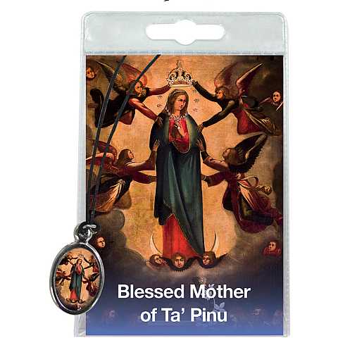 Medaglia Madonna Ta Pinu (Gozo) con laccio e preghiera in inglese
