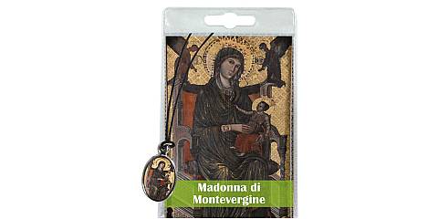 Medaglia Madonna di Montevergine con laccio e preghiera in italiano