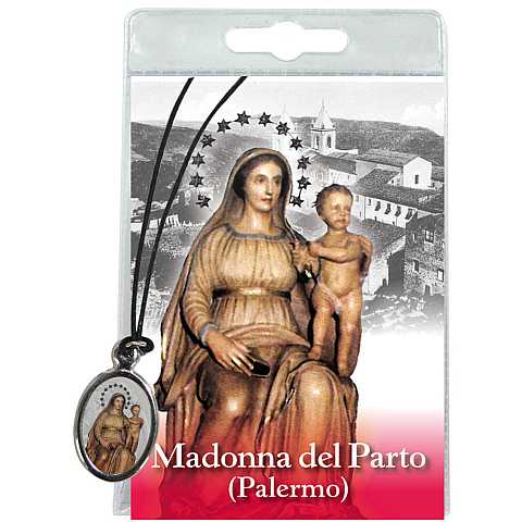 Medaglia Madonna del Parto (Palermo) con laccio e preghiera in italiano