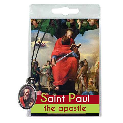 Medaglia San Paolo apostolo con laccio e preghiera in inglese