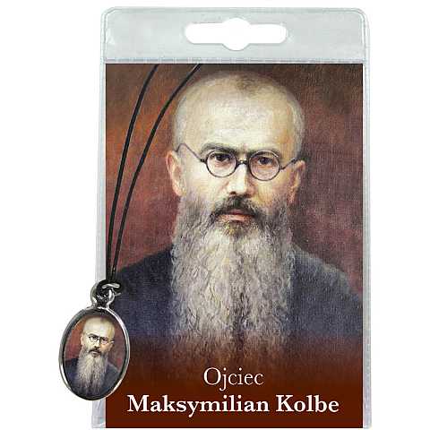 Medaglia Padre Kolbe con laccio e preghiera in polacco