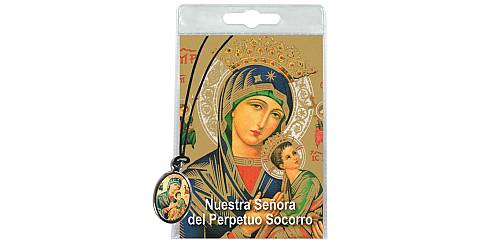 Medaglia Madonna di Perpetuo Soccorso con laccio e preghiera in spagnolo