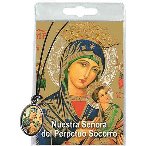 Medaglia Madonna di Perpetuo Soccorso con laccio e preghiera in spagnolo