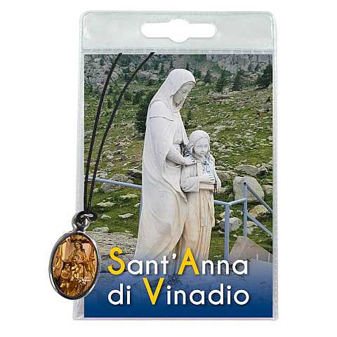 Medaglia Sant Anna di Vinadio con laccio e preghiera in italiano