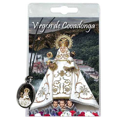 Medaglia Madonna di Covadonga con laccio e preghiera in spagnolo