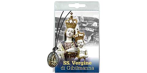Medaglia Madonna di Gibilmanna con laccio e preghiera in italiano