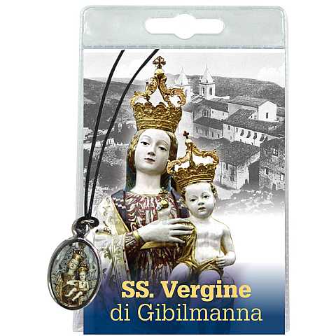 Medaglia Madonna di Gibilmanna con laccio e preghiera in italiano